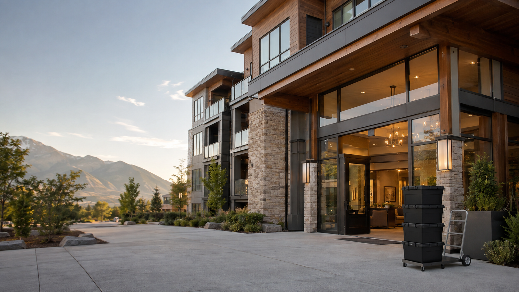 Sample modern Northern Utah apartment community with EZCrates ready for move-in